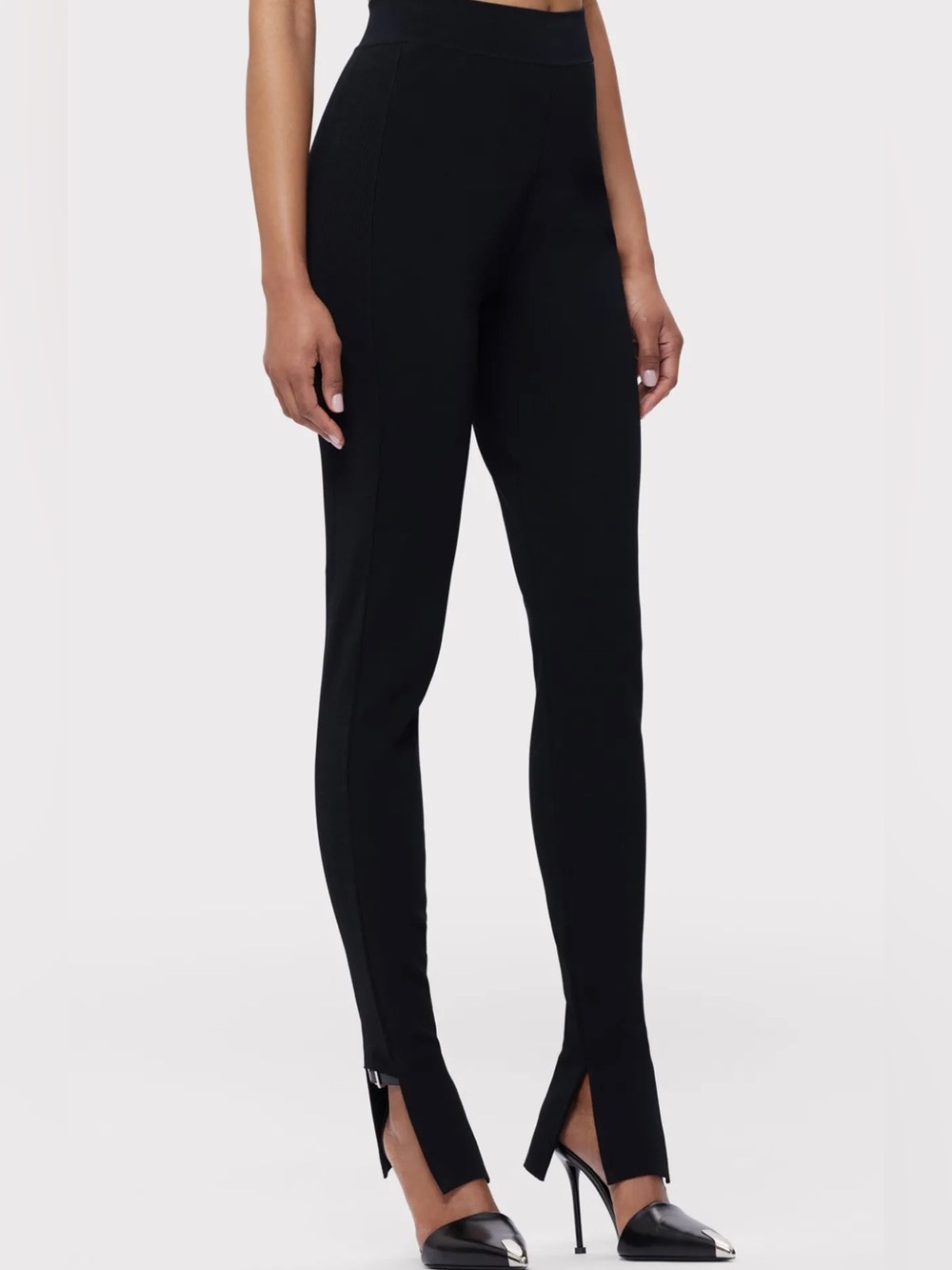 Herve Leger Black High-Waist Skinny Pants with Flared Cuffs Size XS
